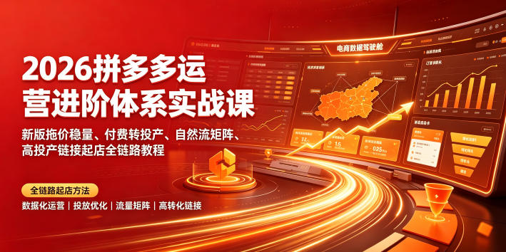 2026拼多多运营进阶体系实战课｜新版拖价稳量、付费转投产、自然流矩阵、高投产链接起店全链路教程-来友网创