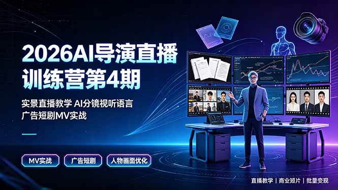 （19216期）2026AI导演直播训练营第4期，实景直播教学AI分镜视听语言，广告短剧MV实战，解决人物画面崩坏痛点-来友网创