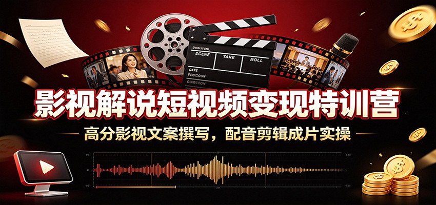 影视解说短视频变现特训营：高分影视文案撰写，配音剪辑成片实操-来友网创