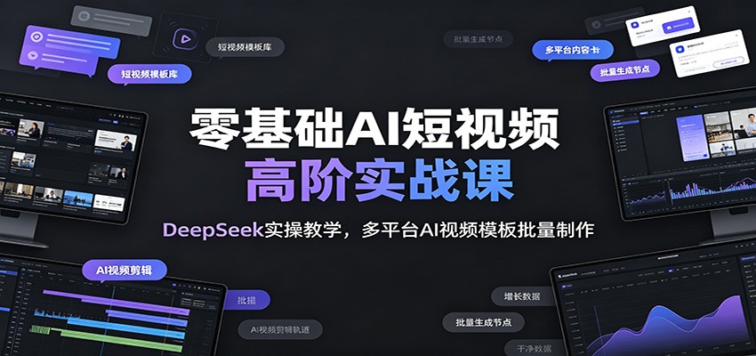 零基础AI短视频高阶实战课：DeepSeek实操教学，多平台AI视频模板批量制作-来友网创