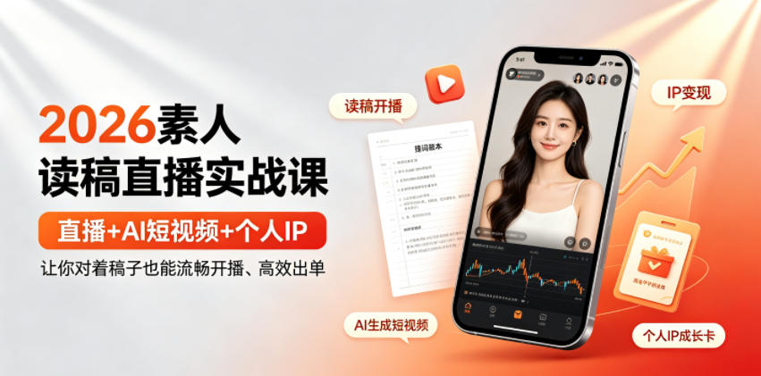 2026素人读稿直播实战课｜直播+AI短视频+个人IP，让你对着稿子也能流畅开播、高效出单-来友网创