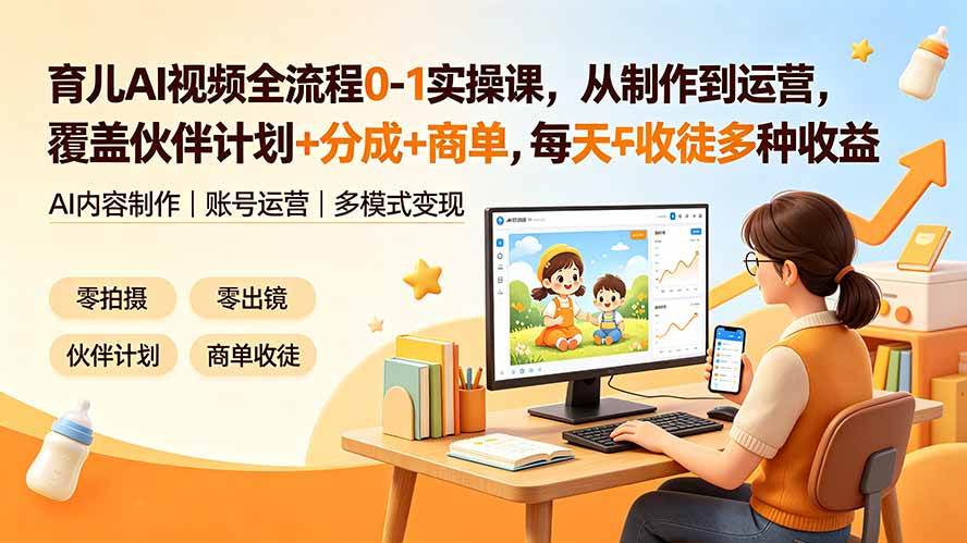 （19236期）育儿AI视频全流程0-1实操课，从制作到运营，覆盖伙伴计划+分成+商单+收徒多种收益，每天500+收益-来友网创