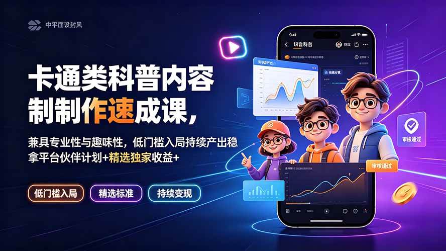 （19234期）卡通类科普内容制作速成课，兼具专业性与趣味性，低门槛入局持续产出稳拿平台伙伴计划+精选独家收益-来友网创