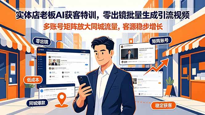 （19234期）实体店老板AI获客特训，零出镜批量生成引流视频，多账号矩阵放大同城流量，客源稳步增长-来友网创