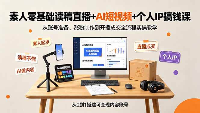 （19232期）素人零基础读稿直播+AI短视频+个人IP搞钱课，从账号准备、涨粉制作到开播成交全流程实操教学-来友网创