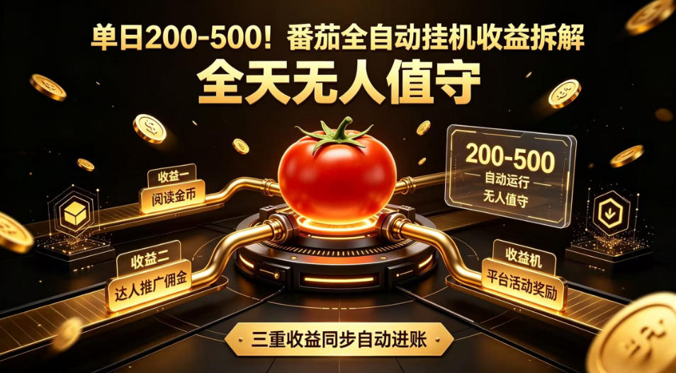 单日200-500！番茄全自动挂G收益拆解，全天无人值守，矩阵操作收益翻倍【揭秘】-来友网创
