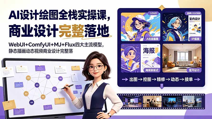 （19244期）AI设计绘图全栈实操课，WebUI+ComfyUI+MJ+Flux四大主流模型，静态插画动态视频商业设计完整落地教程-来友网创