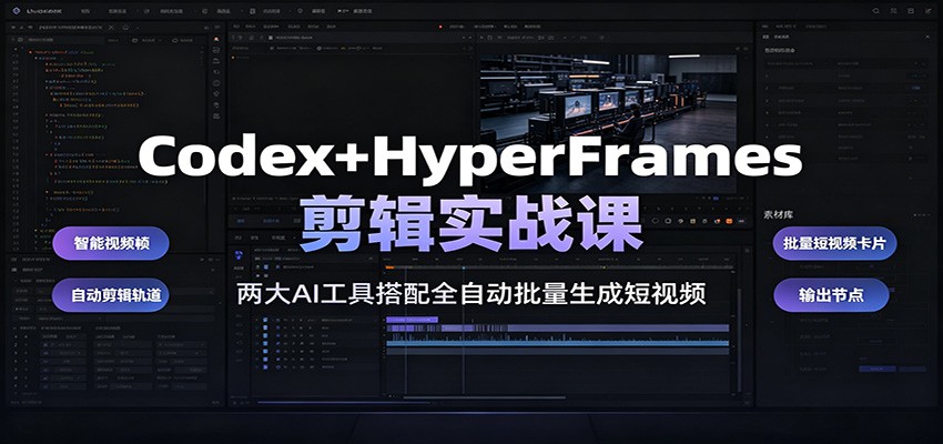 Codex+HyperFrames剪辑实战课：两大AI工具搭配全自动批量生成短视频-来友网创