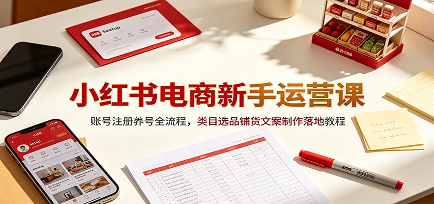 小红书电商新手运营课：账号注册养号全流程，类目选品铺货文案制作落地教程-来友网创