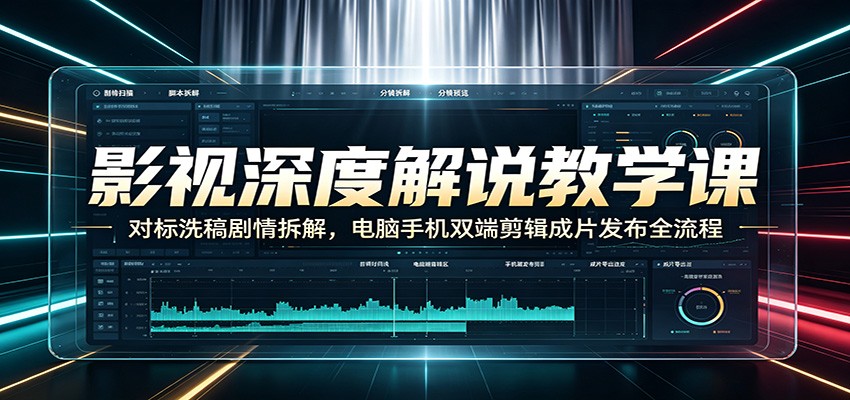 影视深度解说教学课：对标洗稿剧情拆解，电脑手机双端剪辑成片发布全流程-来友网创