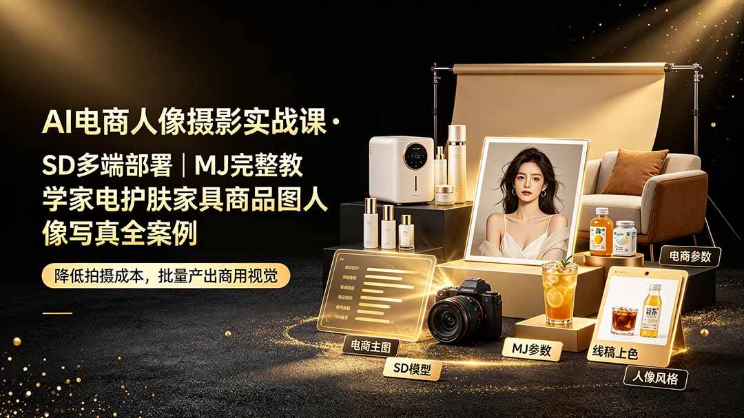 （19262期）AI电商人像摄影实战课·SD多端部署｜MJ完整教学｜家电护肤家具商品图人像写真全案例-来友网创