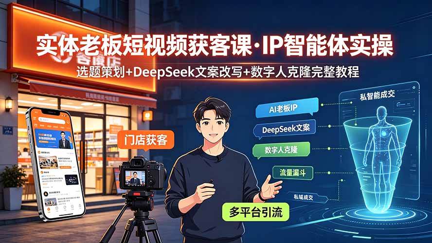 （19260期）实体老板短视频获客课·IP智能体实操｜选题策划+DeepSeek文案改写+数字人克隆完整教程-来友网创