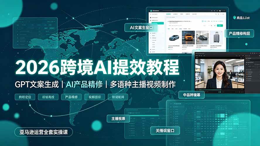（19286期）2026跨境AI提效教程·GPT文案生成｜AI产品精修｜多语种主播视频制作，亚马逊运营全套实操课-来友网创
