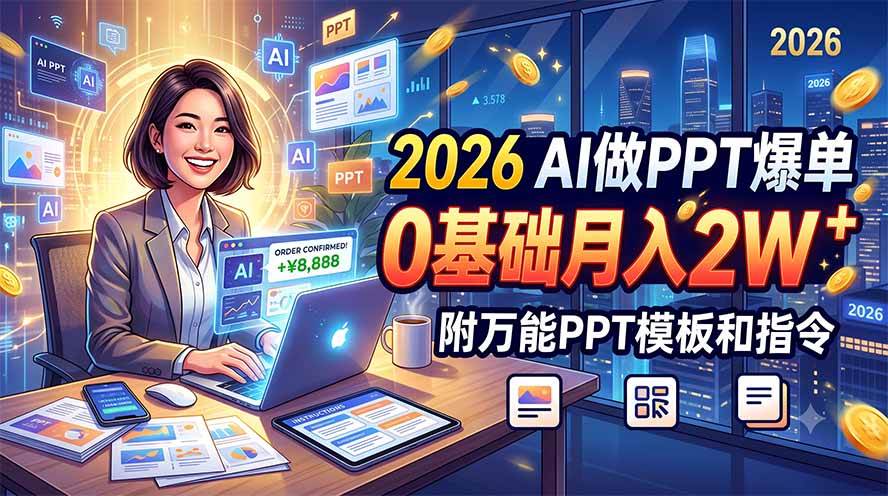 （19284期）2026 AI做PPT爆单，0基础月入2W，附万能PPT模板和指令-来友网创