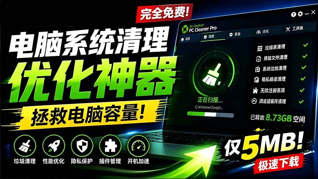 （19282期）轻松吊打Win系统自带工具！电脑清理优化神器，拯救电脑容量，仅5MB，完全免费使用 PC Cleaner Pro-来友网创