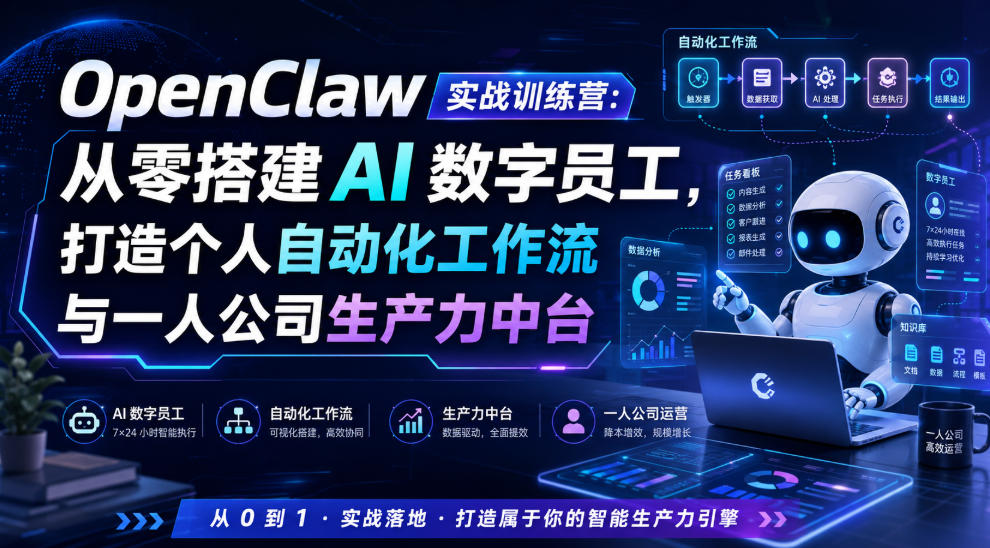 OpenClaw实战训练营：从零搭建AI数字员工，打造个人自动化工作流与一人公司生产力中台-来友网创