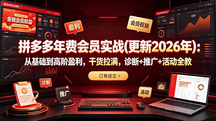 （19290期）拼多多年费会员实战(更新2026年)：从基础到高阶盈利，干货拉满，诊断+推广+活动全教-来友网创