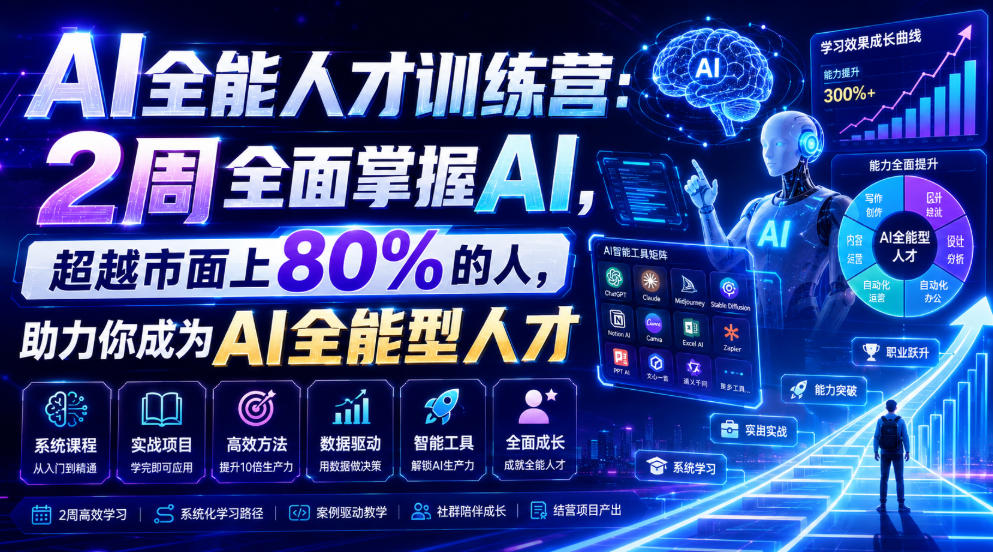 AI全能人才训练营：2周全面掌握AI，超越市面上80%的人，助力你成为AI全能型人才-来友网创