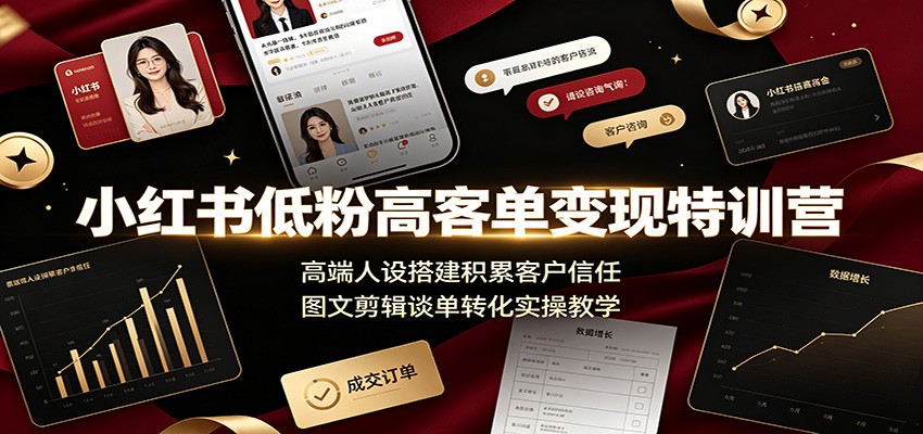 小红书低粉高客单变现特训营：高端人设搭建积累客户信任，图文剪辑谈单转化实操教学-来友网创