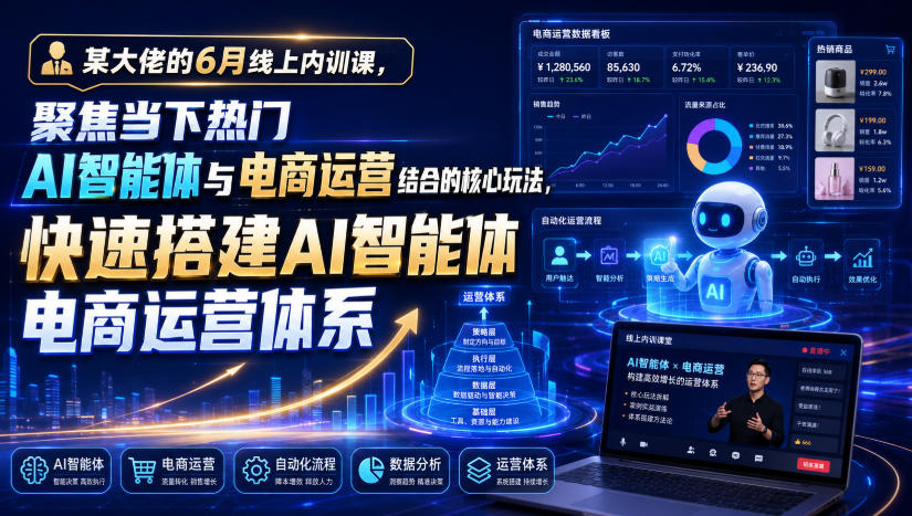 某大佬的6月线上内训课，聚焦当下热门AI智能体与电商运营结合的核心玩法，快速搭建AI智能体电商运营体系-来友网创