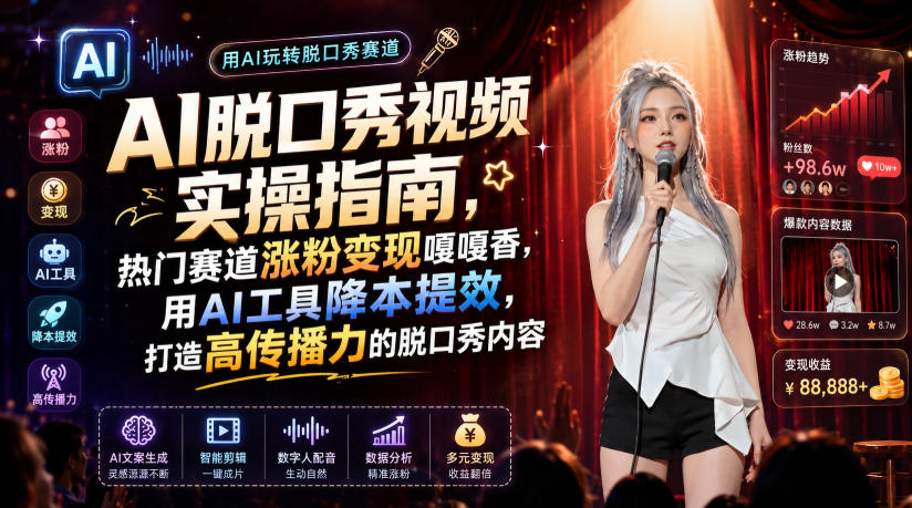 AI脱口秀视频实操指南，热门赛道涨粉变现嘎嘎香，用AI工具降本提效，打造高传播力的脱口秀内容-来友网创