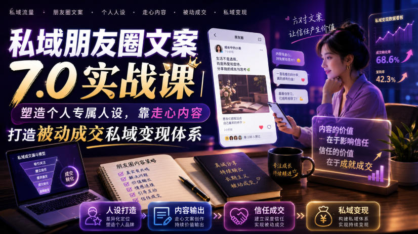 私域朋友圈文案7.0实战课｜塑造个人专属人设，靠走心内容打造被动成交私域变现体系-来友网创