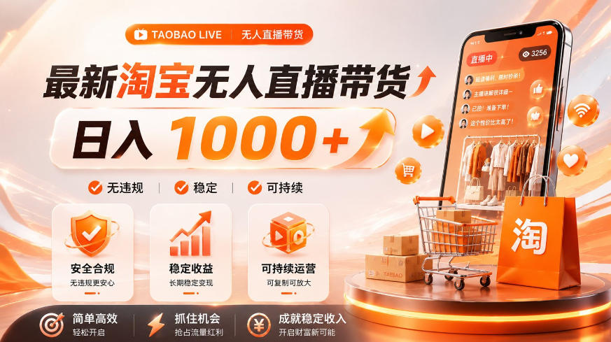 拒绝死工资！淘宝无人直播，让你睡觉都在进账，单设备日入1k+普通人的变现蓝海【揭秘】-来友网创