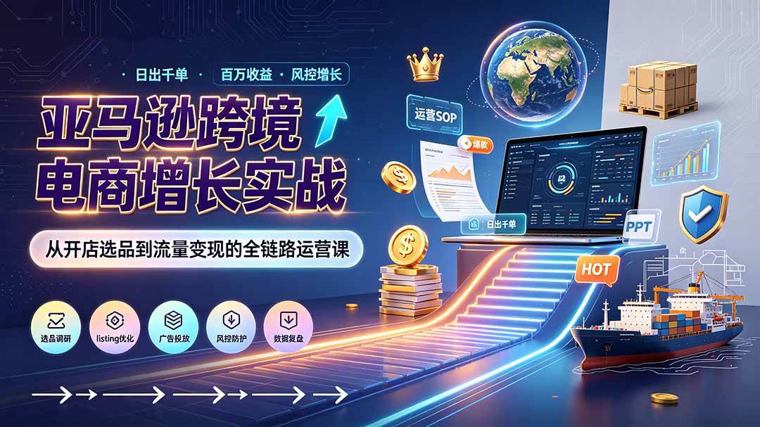 （19308期）亚马逊0-1孵化特训营8期：从注册风控到稳定日出千单实战，规避审核封店风险，标准化执行流程落地-来友网创