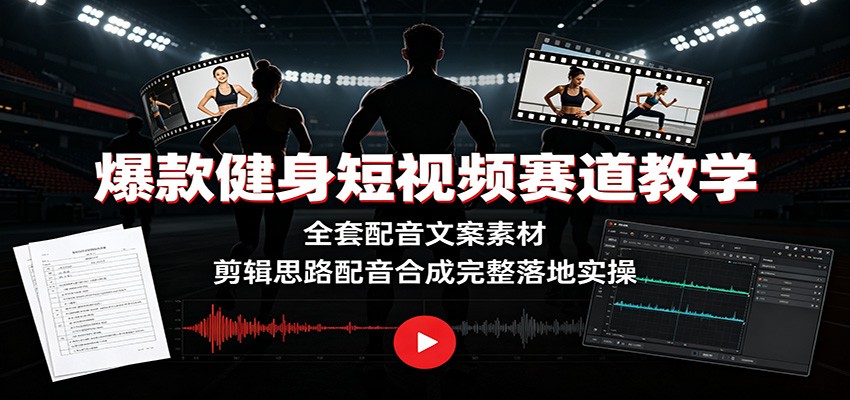 爆款健身短视频赛道教学：全套配音文案素材，剪辑思路配音合成完整落地实操-来友网创