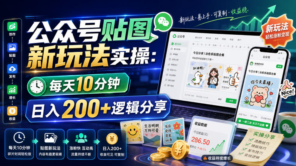 公众号贴图新玩法实操，每天10分钟，日入200+逻辑分享-来友网创