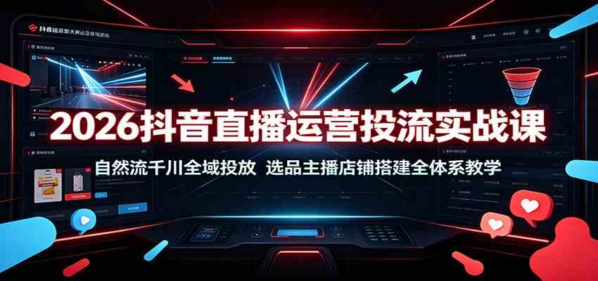 2026抖音直播运营投流实战课：自然流千川全域投放，选品主播店铺搭建全体系教学-来友网创