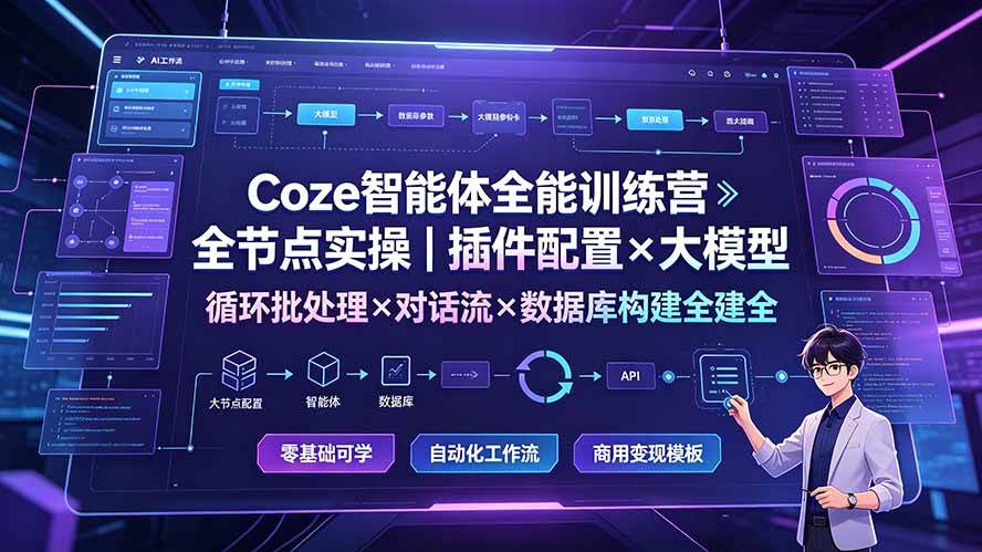 （19324期）Coze智能体全能训练营：全节点实操｜插件配置×大模型×循环批处理×对话流×数据库构建全教学-来友网创