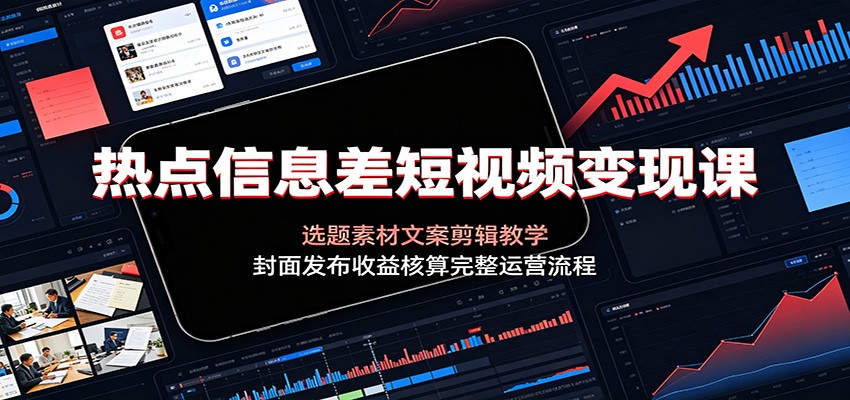 热点信息差短视频变现课：选题素材文案剪辑教学，封面发布收益核算完整运营流程-来友网创