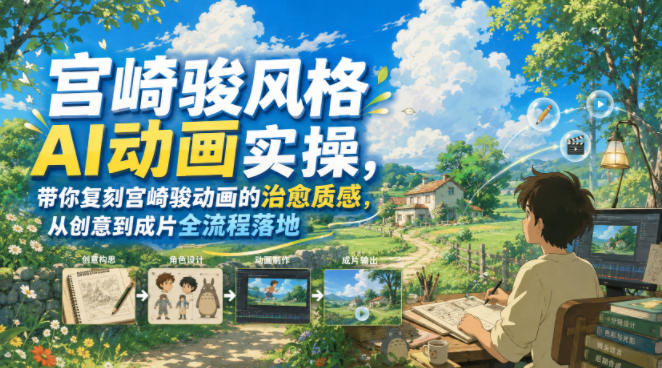 宫崎骏风格AI动画实操，带你复刻宫崎骏动画的治愈质感，从创意到成片全流程落地-来友网创
