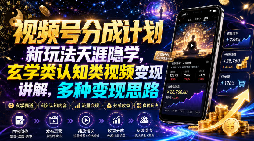 视频号分成计划新玩法天涯隐学，玄学类认知类视频变现讲解，多种变现思路-来友网创