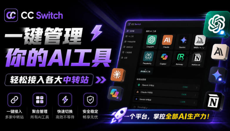 一键给Chatgpt、Codex、Claude接入地第三方中转站，CC Switch统一管理你的AI编程工具工作流-来友网创