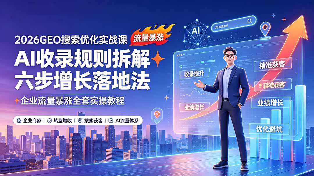 （19333期）2026GEO搜索优化实战课：AI收录规则拆解｜六步增长落地法｜企业流量暴涨全套实操教程-来友网创