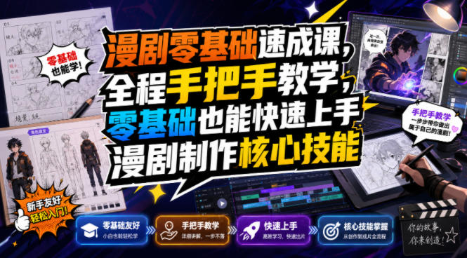 漫剧零基础速成课，全程手把手教学，零基础也能快速上手漫剧制作核心技能-来友网创