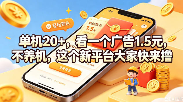 单机20+，看一个广告1.5米，不养机，这个新平台大家快来撸【揭秘】-来友网创
