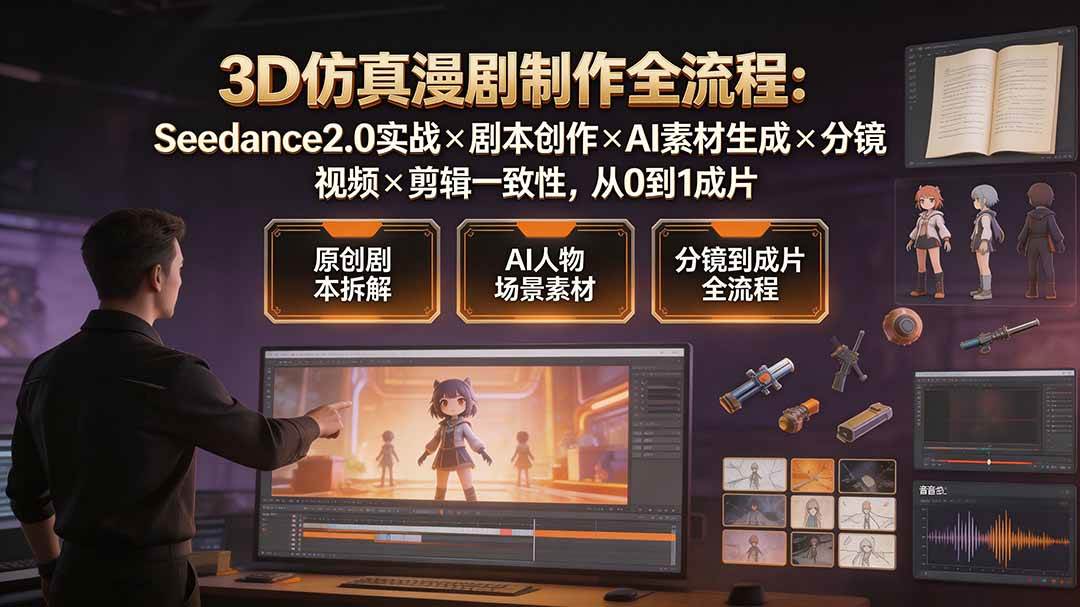 （19341期）3D仿真漫剧制作全流程：Seedance2.0实战×剧本创作×AI素材生成×分镜视频×剪辑一致性，从0到1成片-来友网创