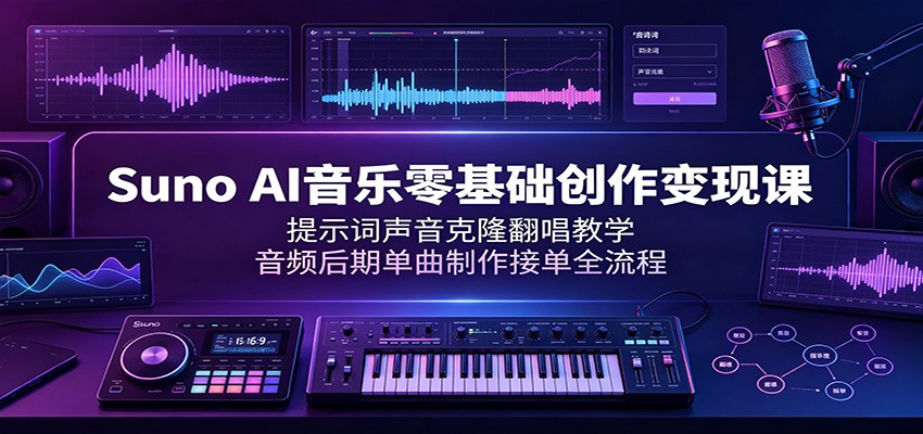Suno AI音乐零基础创作变现课：提示词声音克隆翻唱教学，音频后期单曲制作接单全流程-来友网创