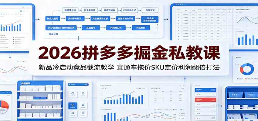 2026拼多多掘金私教课：新品冷启动竞品截流教学，直通车拖价SKU定价利润翻倍打法-来友网创