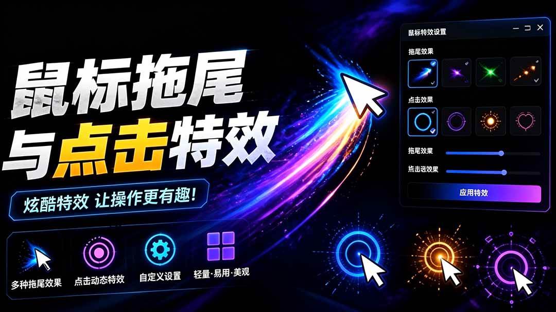（19356期）Windows特效小工具！一键给你的鼠标添加拖尾与点击动态特效，吾爱出品，免费使用 Mouse Trail-来友网创