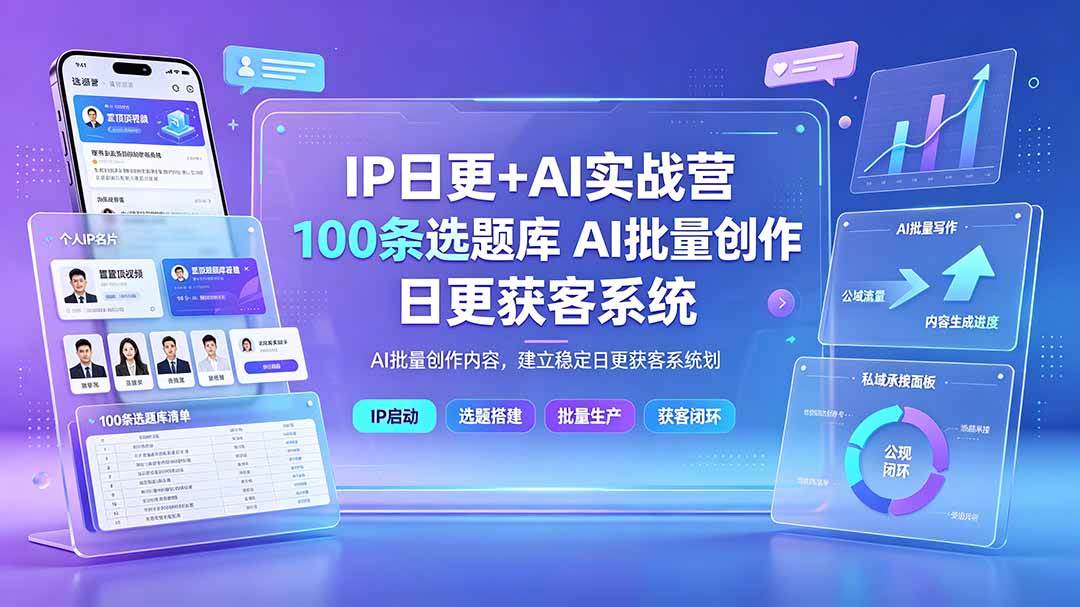 （19353期）IP日更+AI实战营：IP置顶视频制作×100条选题库搭建×10条日更规划，AI批量创作内容，建立稳定日更获客系统-来友网创