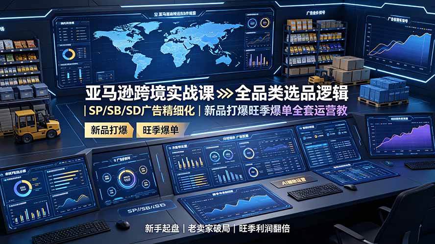 （19352期）亚马逊跨境实战课：全品类选品逻辑｜SP/SB/SD广告精细化｜新品打爆旺季爆单全套运营教程-来友网创