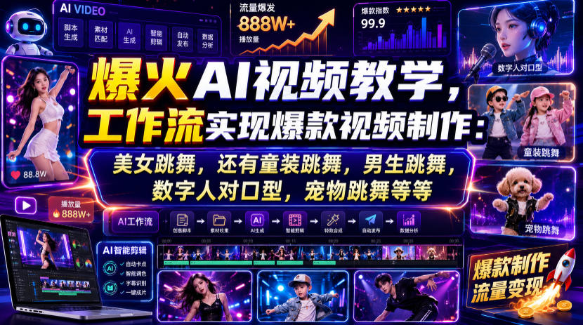 爆火AI视频教学，工作流实现爆款视频制作：美女跳舞，还有童装跳舞，男生跳舞，数字人对口型，宠物跳舞等等-来友网创