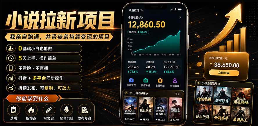 （19379期）抖音及多平台小说拉新项目：我亲自跑通并持续带徒弟实操｜0基础小白5天上手快速变现-来友网创