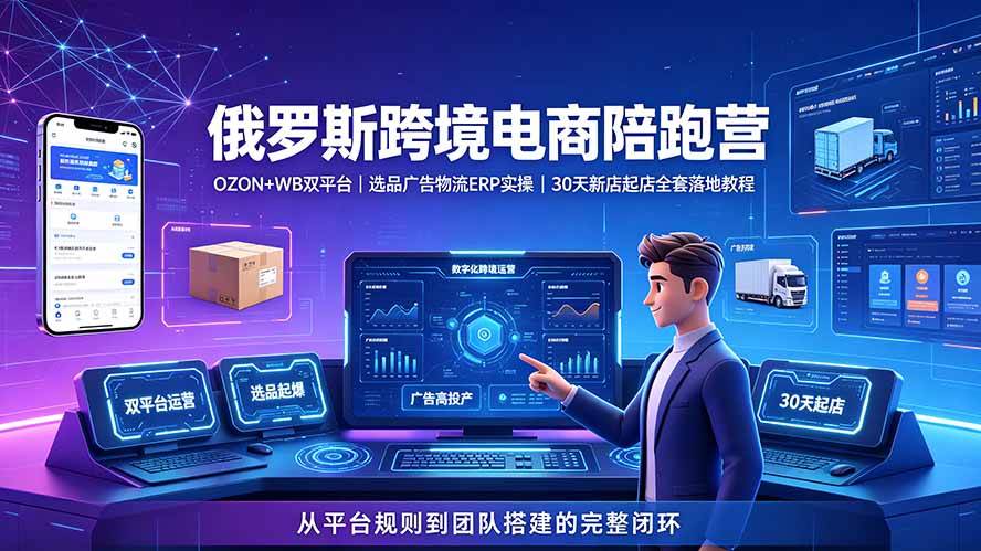 （19371期）2026俄罗斯跨境电商陪跑营：OZON+WB双平台｜选品广告物流ERP实操｜30天新店起店全套落地教程-来友网创