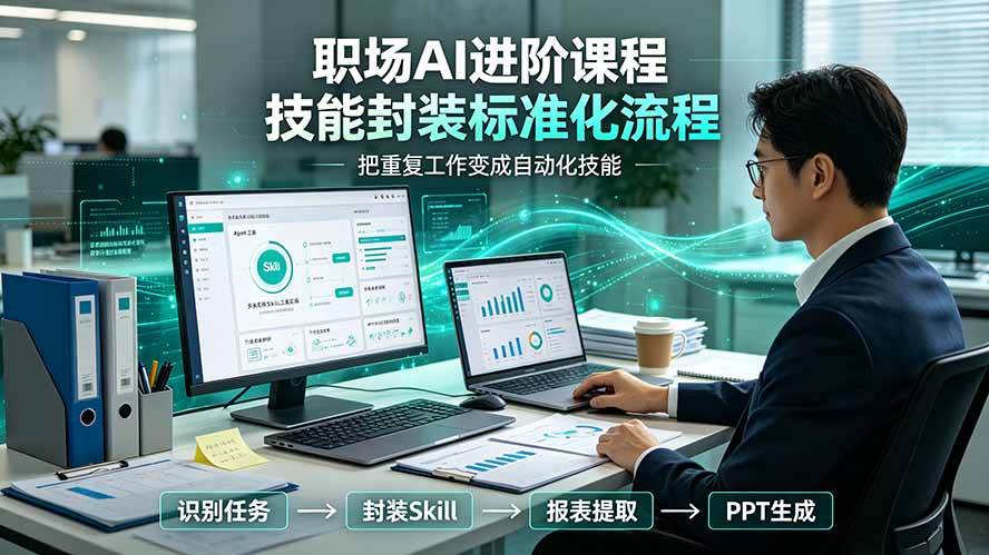 （19369期）职场AI进阶课程；多类实用Skill工具实操，专属技能封装标准化流程，报表行业报告一键提取核心内容-来友网创