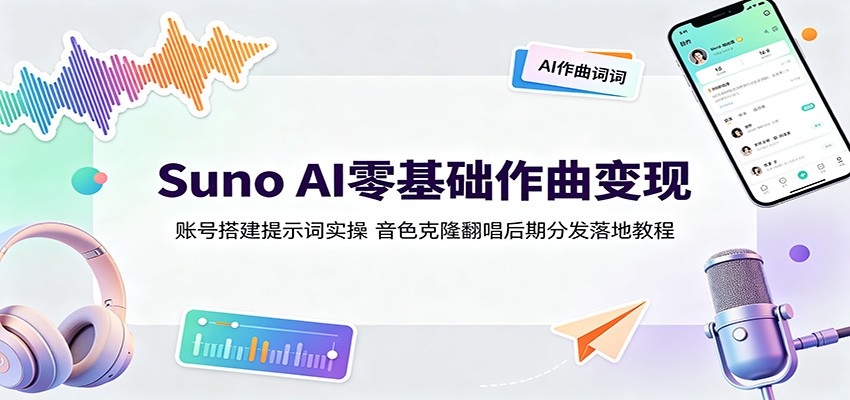 Suno AI零基础作曲变现：账号搭建提示词实操，音色克隆翻唱后期分发落地教程-来友网创